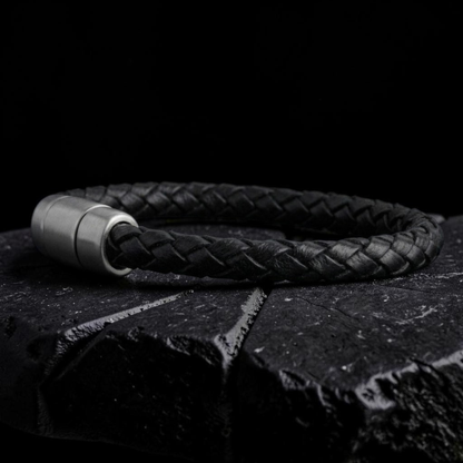 Pulsera cuero negro trenzado hombre 6mm