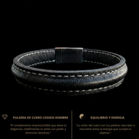 Pulsera cuero negra 10mm hombre cosida