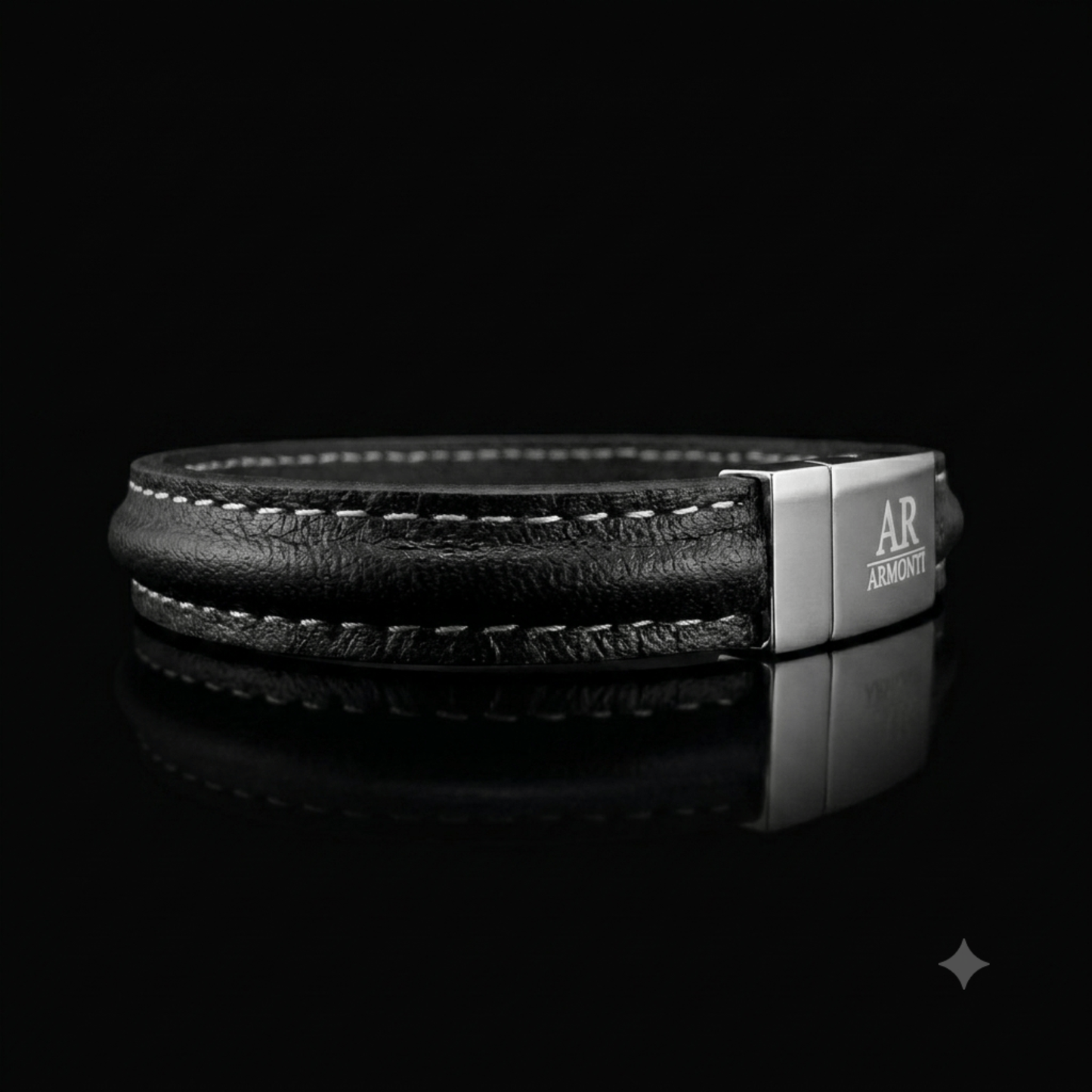 Pulsera cuero negra 10mm hombre cosida