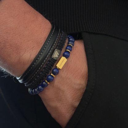 Pulsera cuero negra 10mm hombre cosida