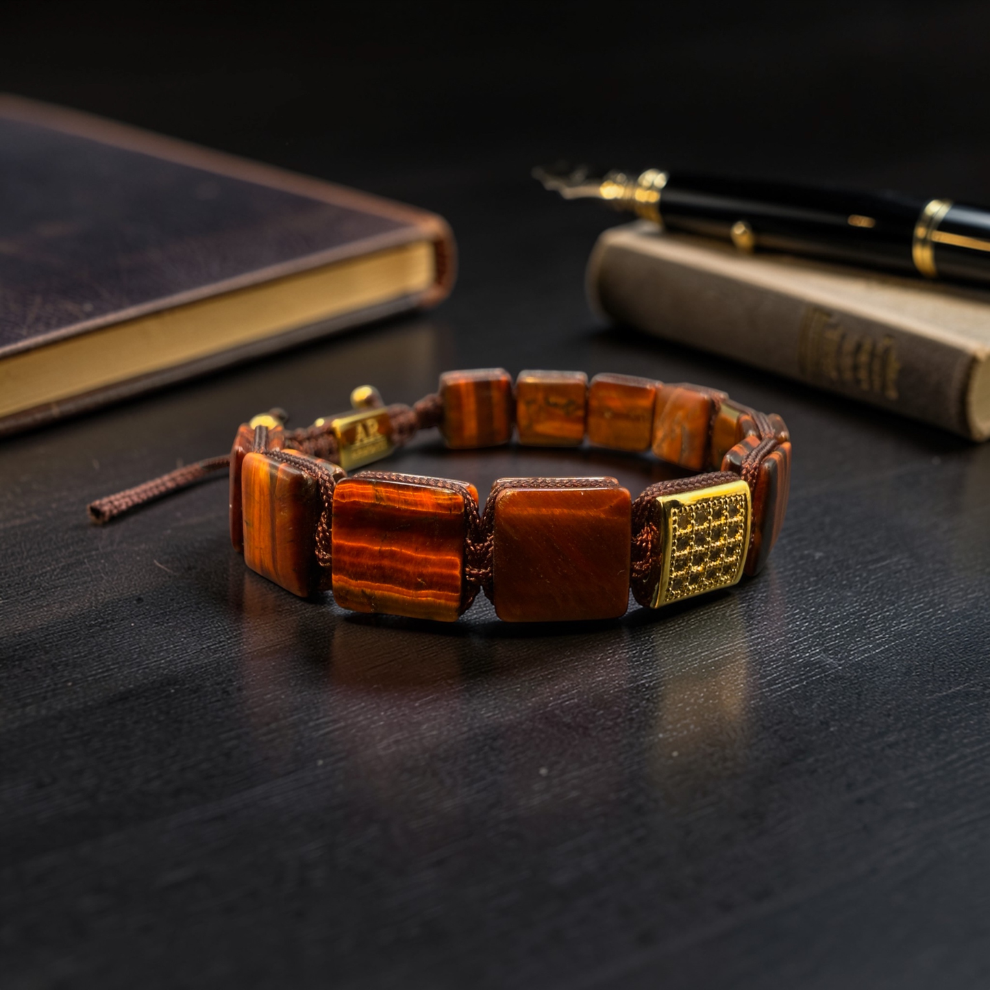 Pulsera de ojo de tigre cuadrada hombre