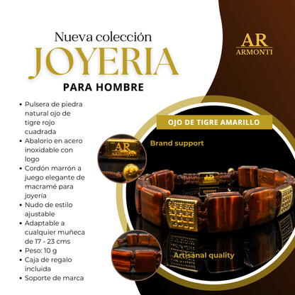 Pulsera de ojo de tigre cuadrada hombre