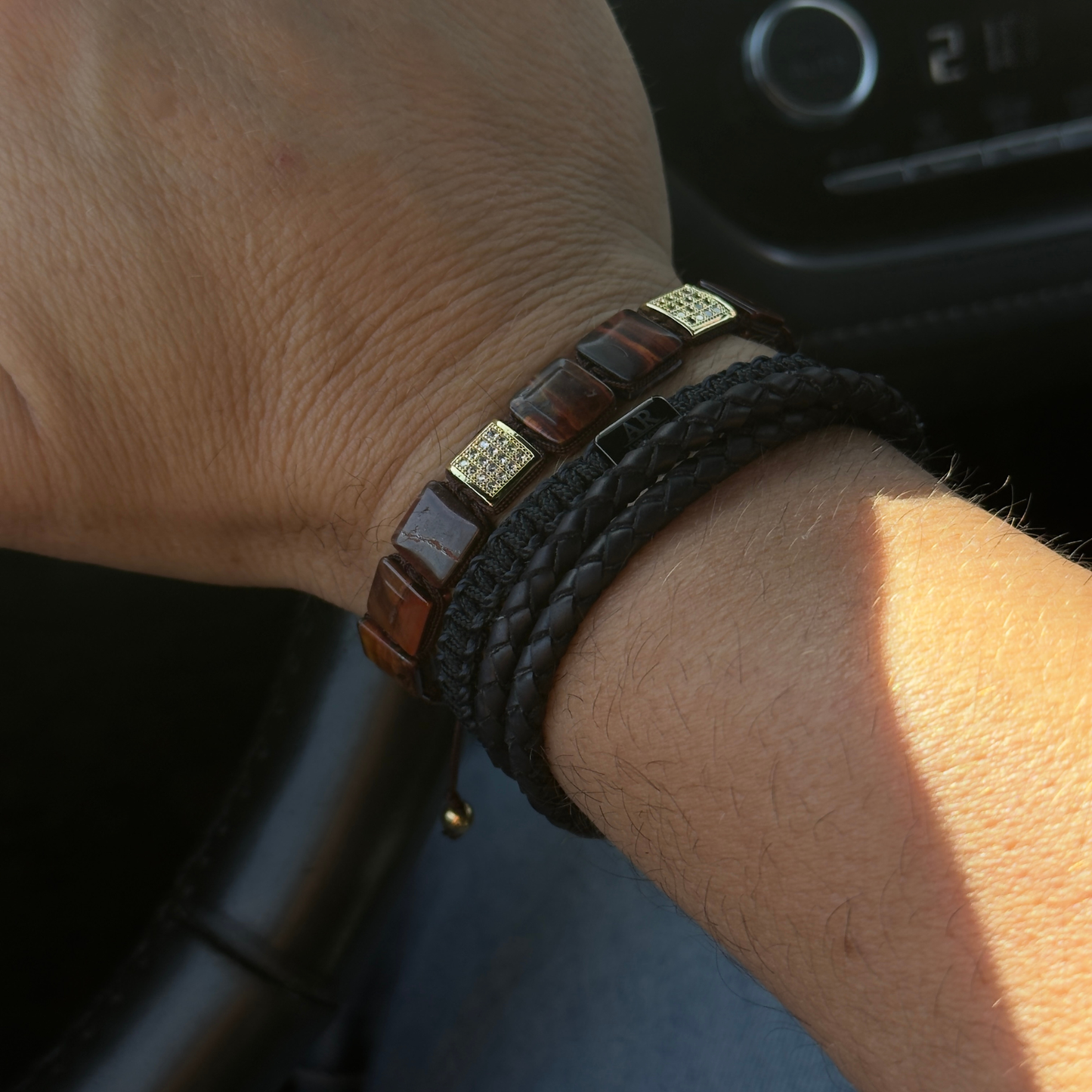 Pulsera de ojo de tigre cuadrada hombre
