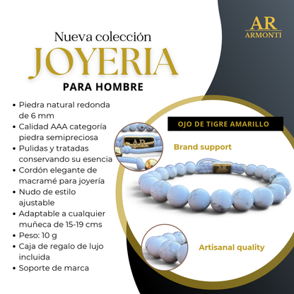 Pulsera de piedra natural Howlita Blanca 6mm ajustable para Mujer