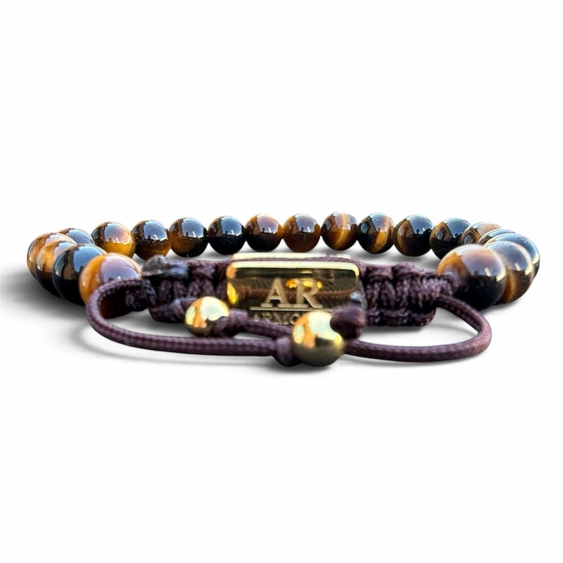 Pulsera de piedra natural Ojo de Tigre amarillo 6mm ajustable para Mujer