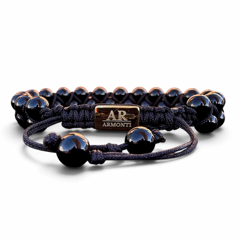 Pulsera de piedra natural Ónix brillante doble 6mm oro 18k para Hombre