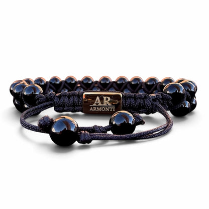 Pulsera de piedra natural Ónix brillante doble 6mm oro 18k para Hombre