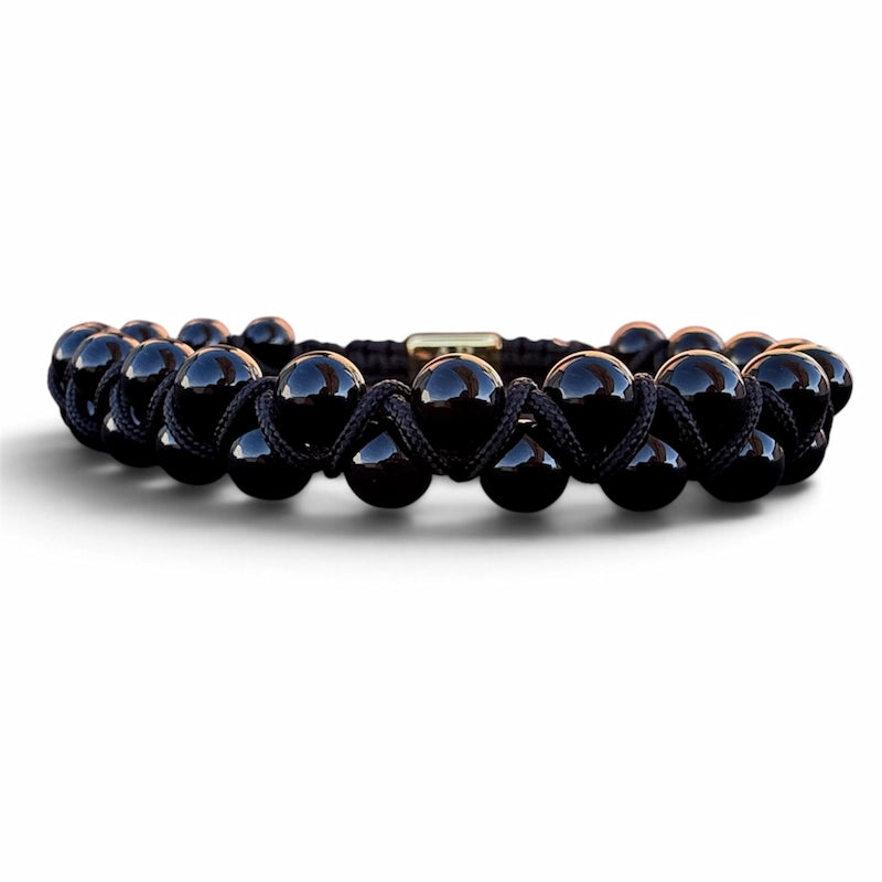 Pulsera de piedra natural Ónix brillante doble 6mm oro 18k para Hombre