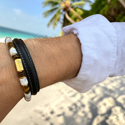 Pulsera cilíndrica howlita y ojo de tigre amarillo hombre
