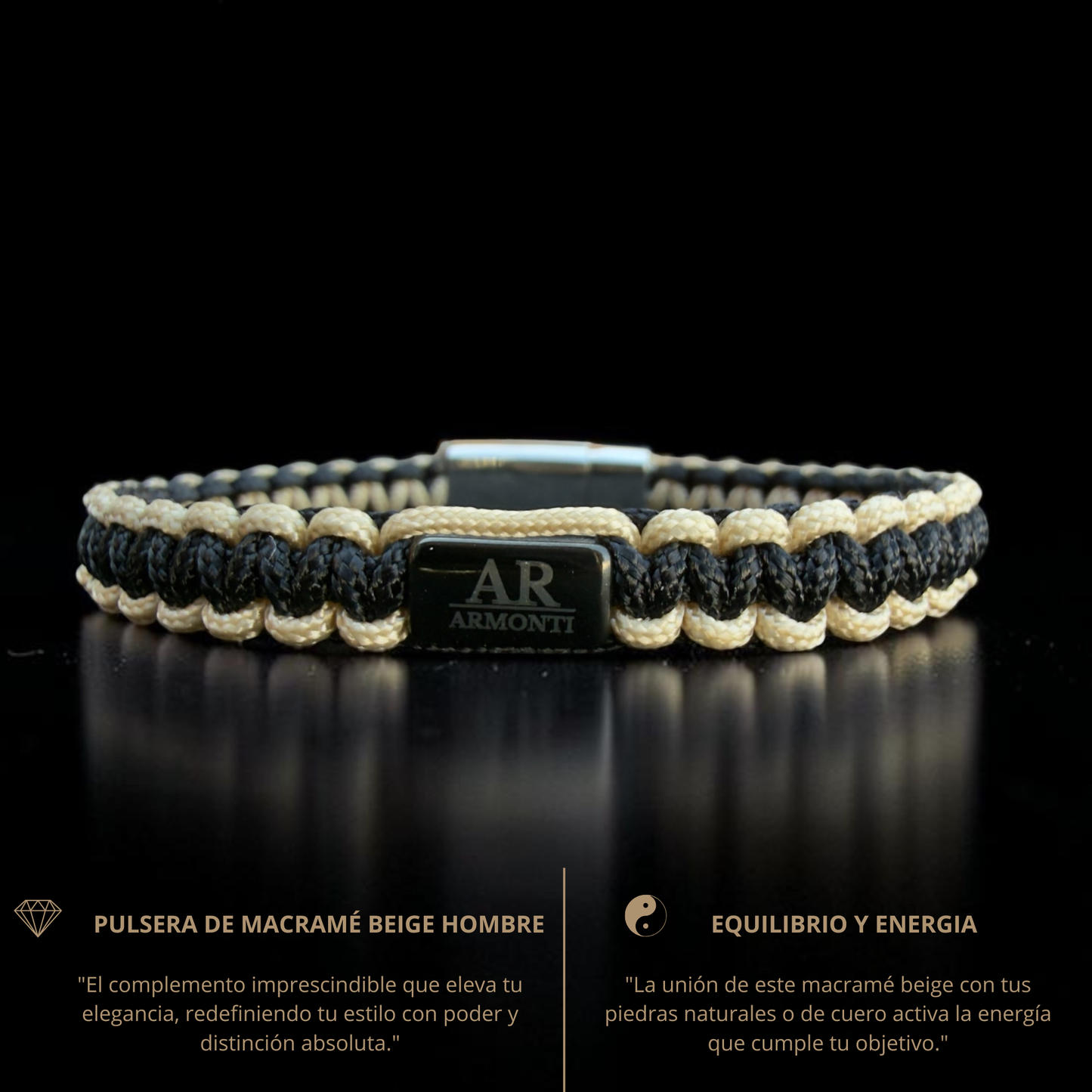 Pulsera MACRAMÉ Negra y beige hombre