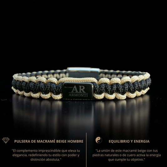 Pulsera MACRAMÉ Negra y beige hombre