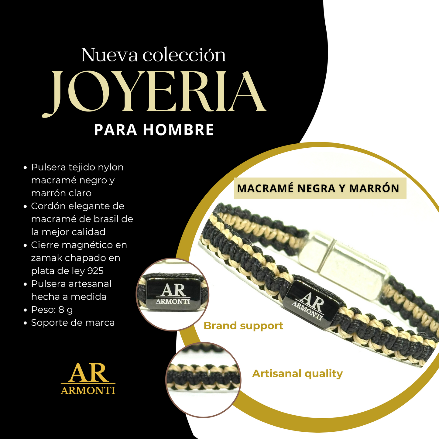 Pulsera MACRAMÉ Negra y marrón claro hombre