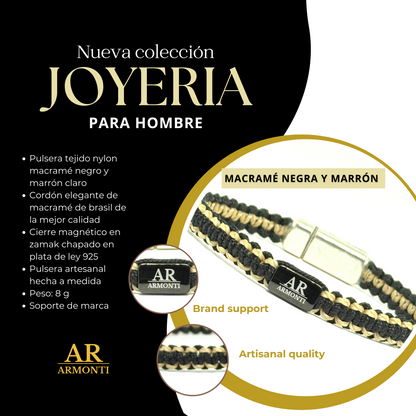 Pulsera MACRAMÉ Negra y marrón claro hombre