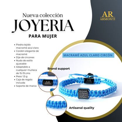 Pulsera azul turquesa de MACRAMÉ CIRCONITA para mujer
