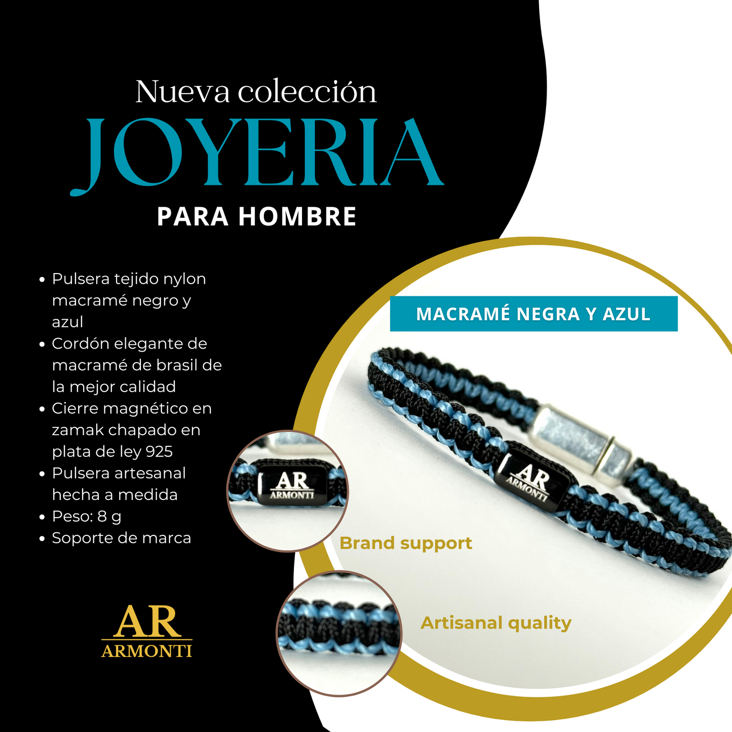 Pulsera MACRAMÉ Negra y azul hombre