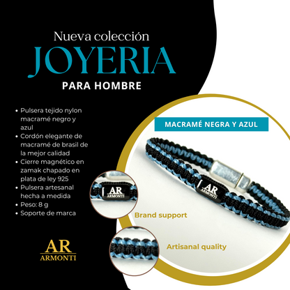 Pulsera MACRAMÉ Negra y azul hombre