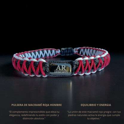 Pulsera macramé roja, negra y blanca para hombre