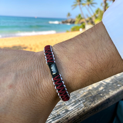 Pulsera macramé roja, negra y blanca para hombre