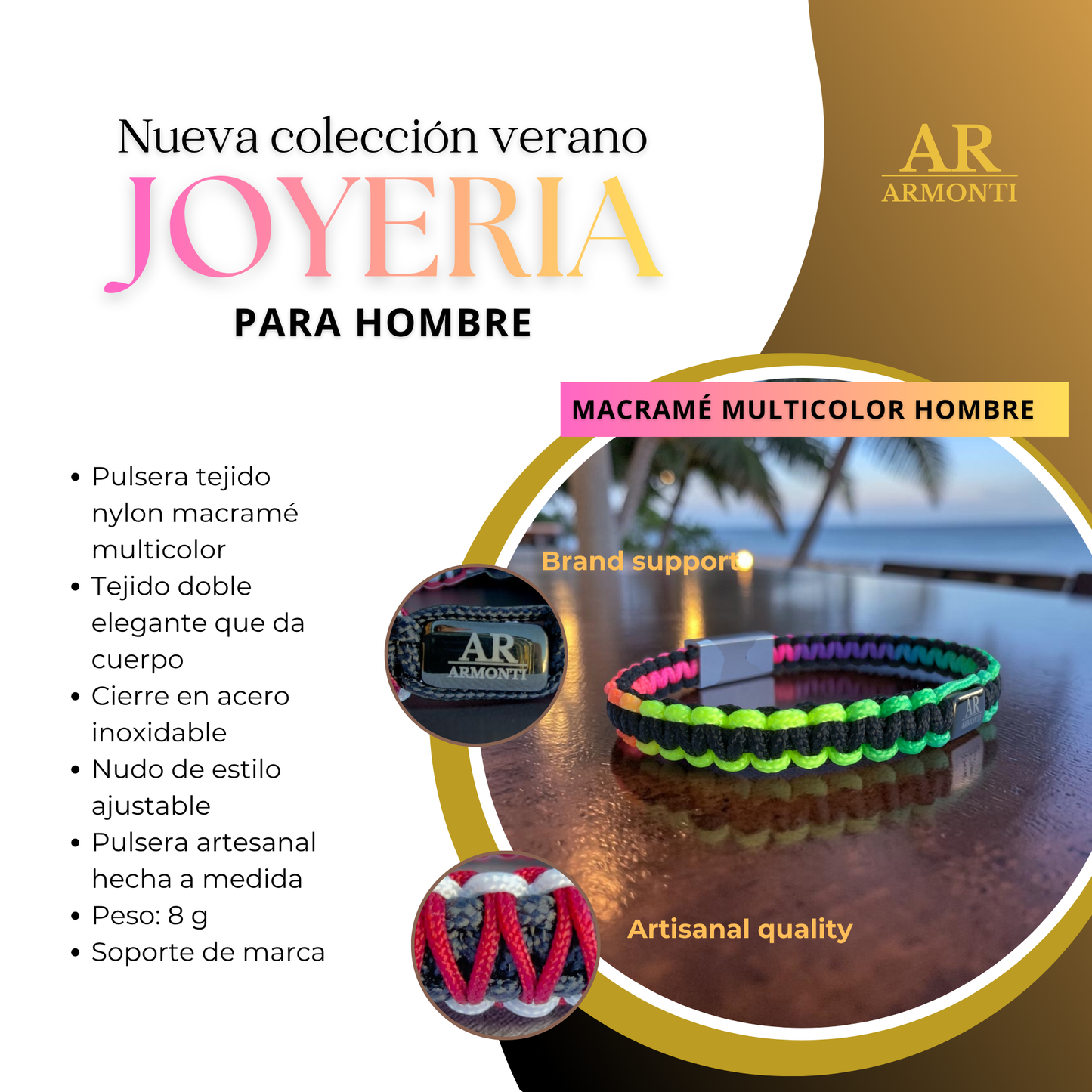 Pulsera macramé multicolor hombre verano