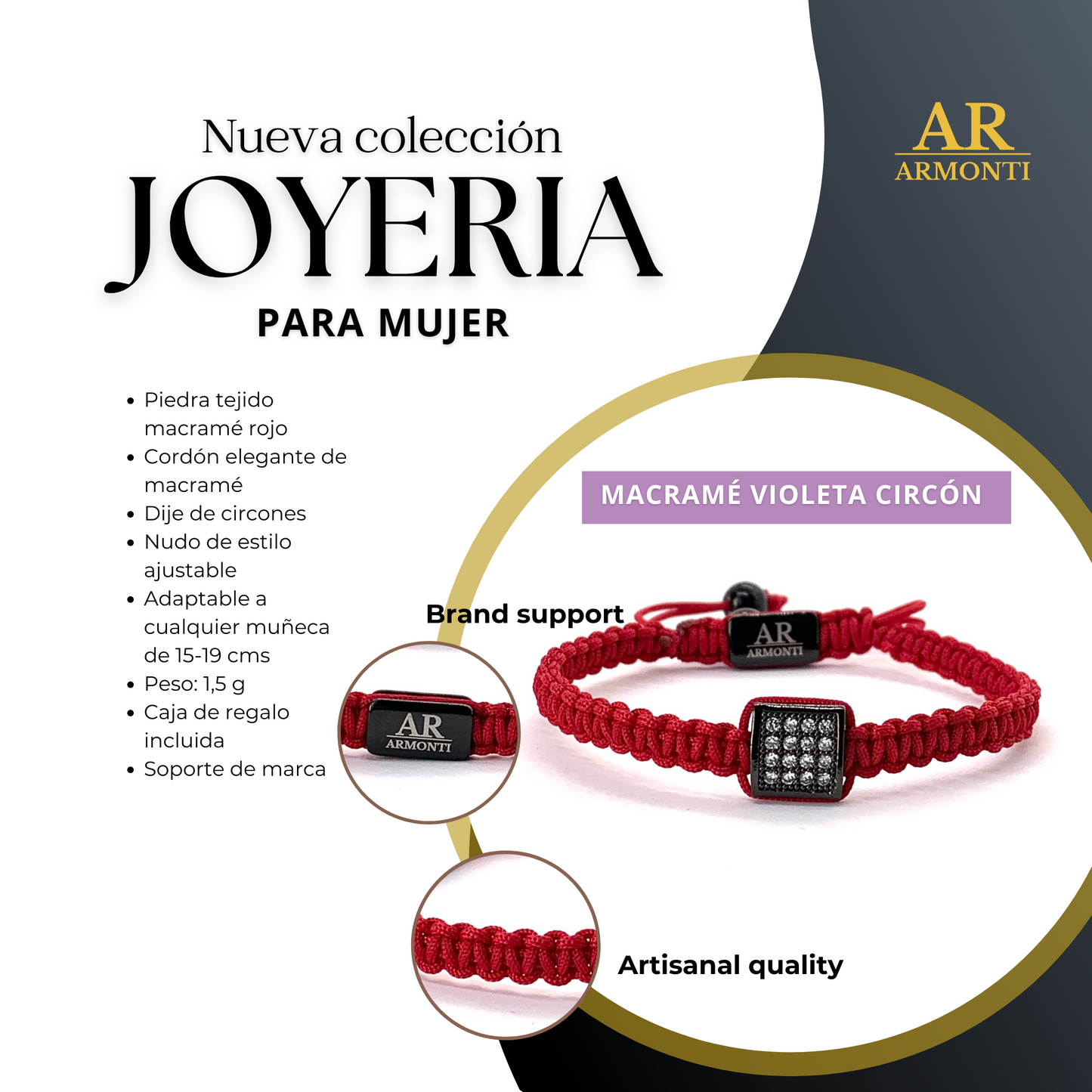 Pulsera roja MACRAMÉ CIRCONITA para mujer