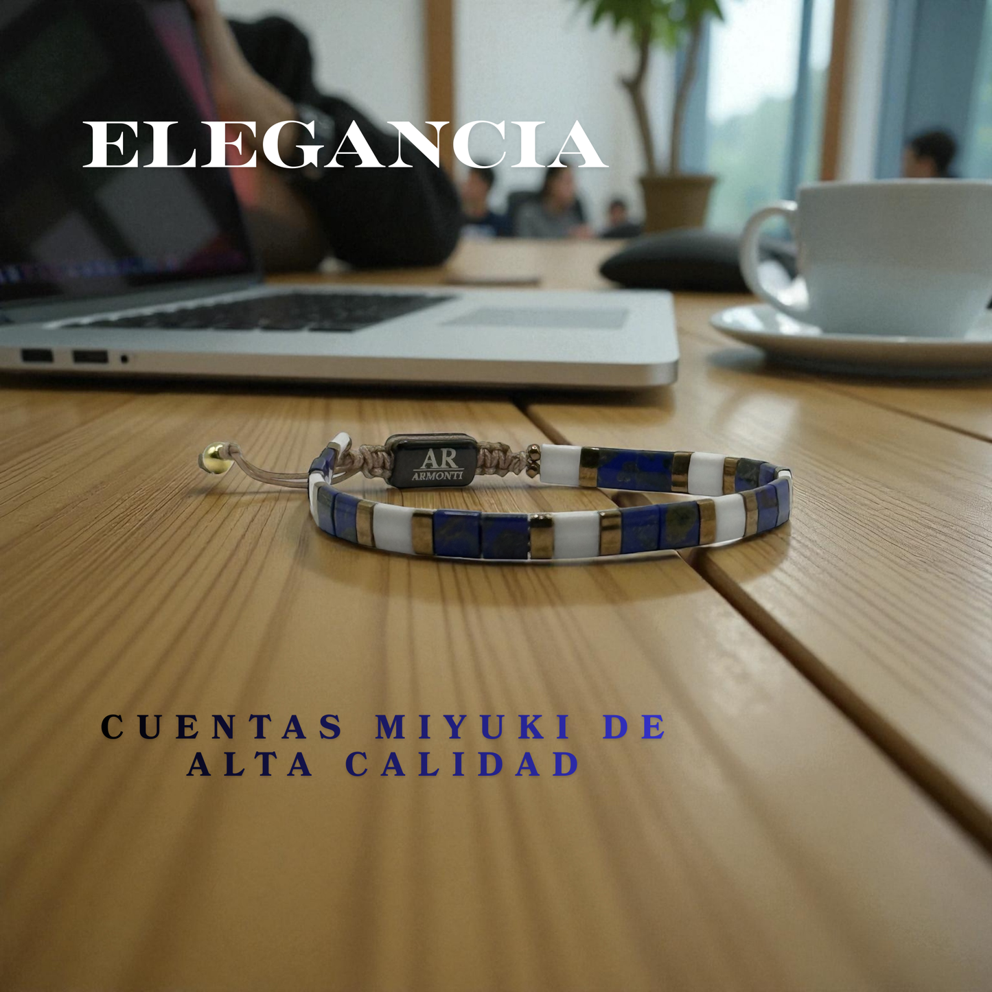 Pulsera miyuki japón cristal azul oscuro y blanco