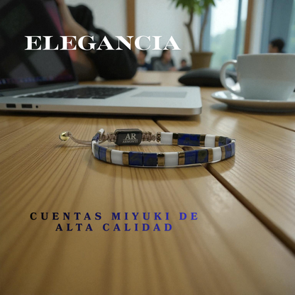 Pulsera miyuki japón cristal azul oscuro y blanco