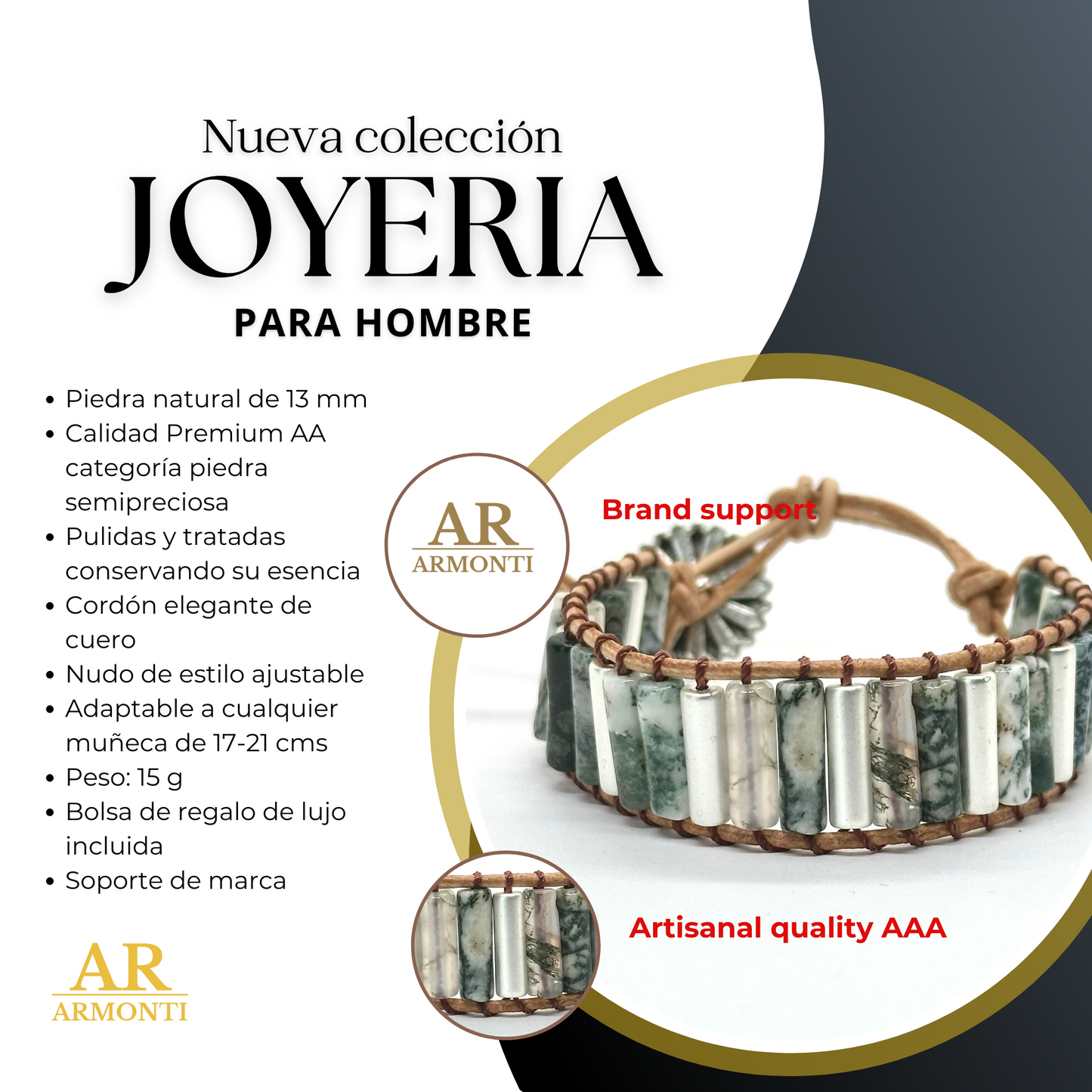 Pulsera de jade verde con betas MUJER armonti primavera verano