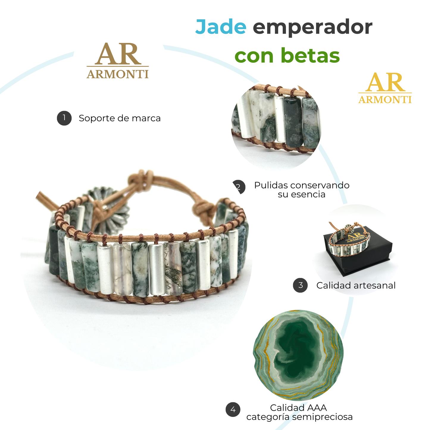 Pulsera de jade verde con betas MUJER armonti primavera verano