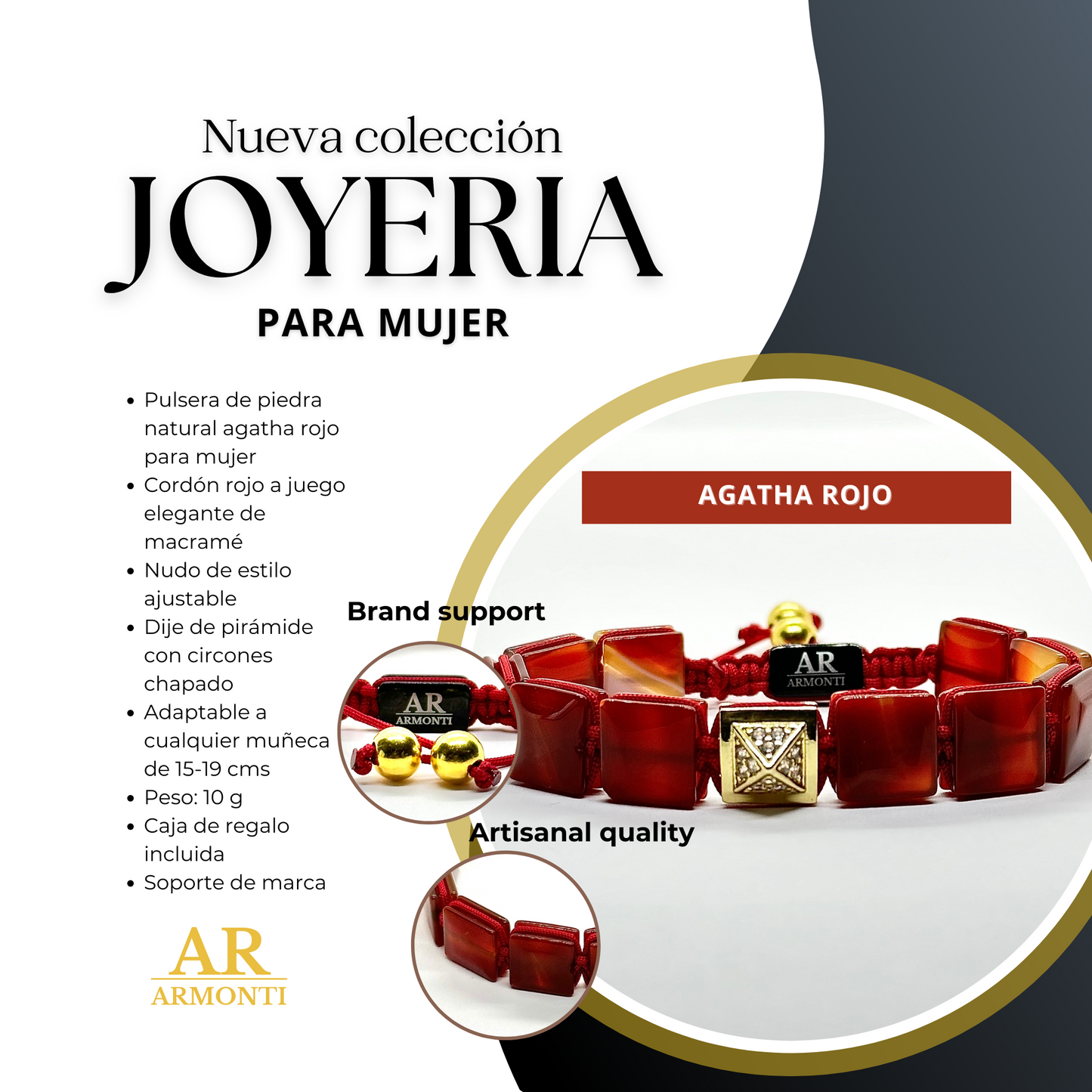 Pulsera Agatha rojo PIEDRA PLANA mujer