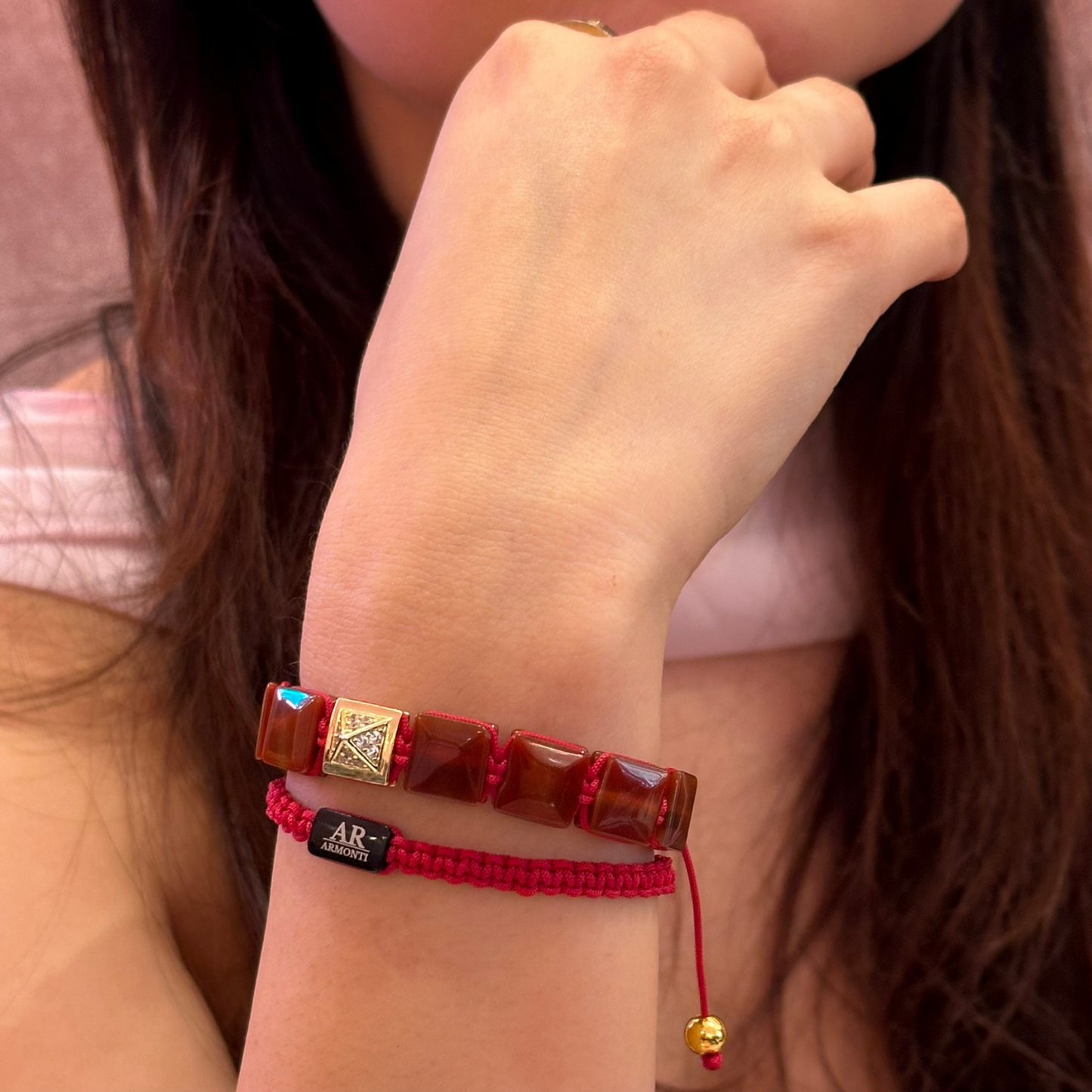 Pulsera Agatha rojo PIEDRA PLANA mujer