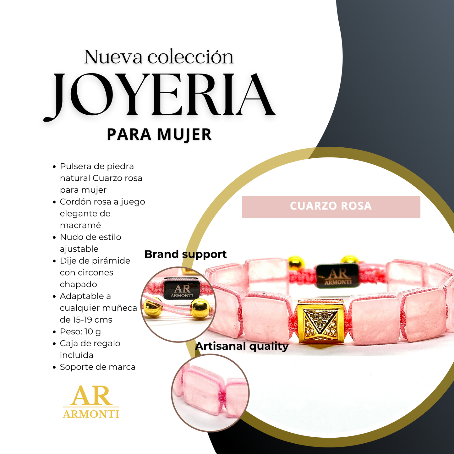 Set Pulsera de Cuarzo Rosa con Macramé | Amor Propio y Energía Suave para Mujeres Auténticas | ARMONTI