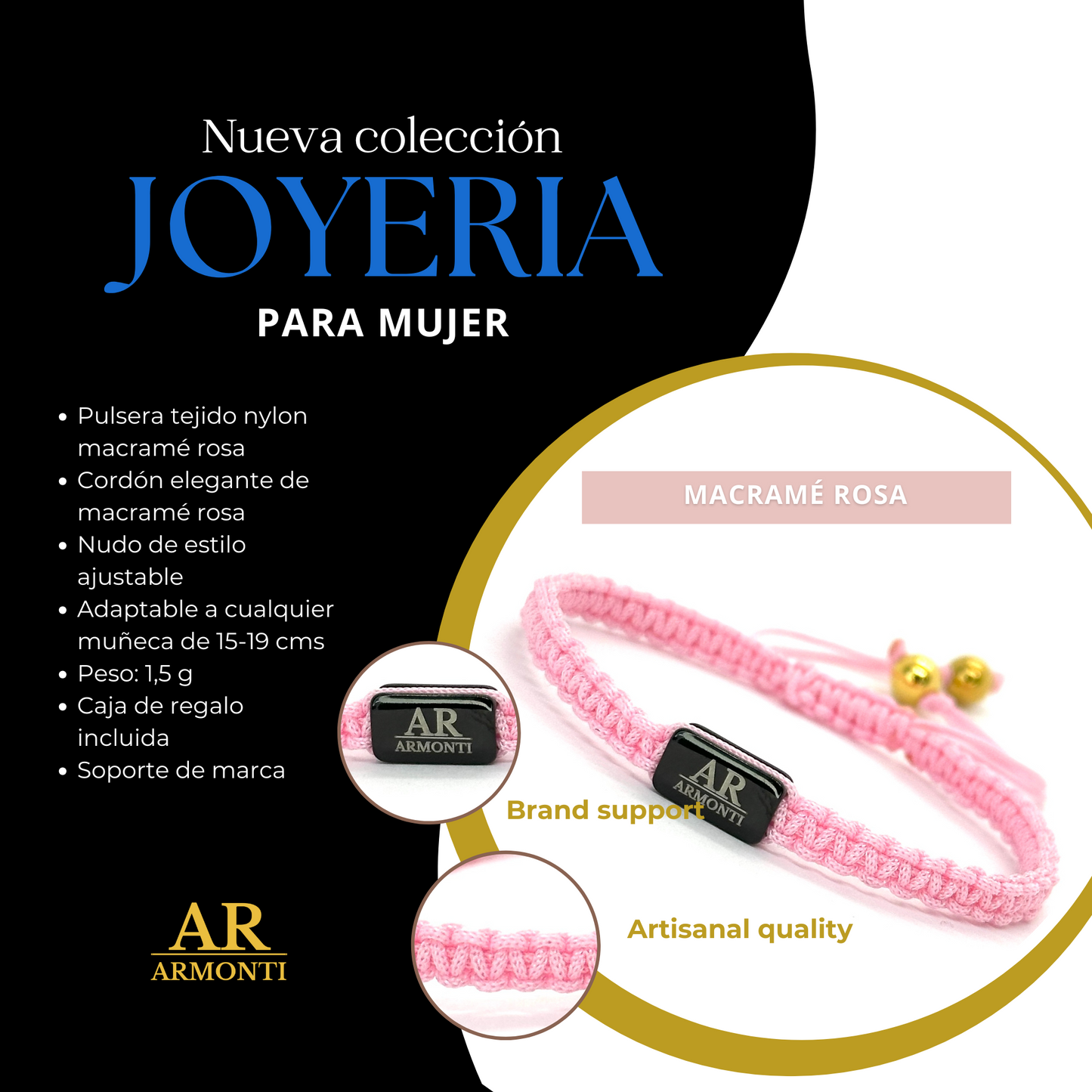Set Pulsera de Cuarzo Rosa con Macramé | Amor Propio y Energía Suave para Mujeres Auténticas | ARMONTI