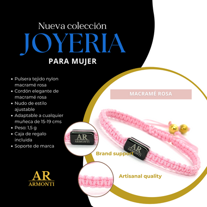 Set Pulsera de Cuarzo Rosa con Macramé | Amor Propio y Energía Suave para Mujeres Auténticas | ARMONTI