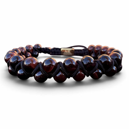 Pulsera de piedra natural ojo de tigre rojo doble 6mm oro 18k para Hombre