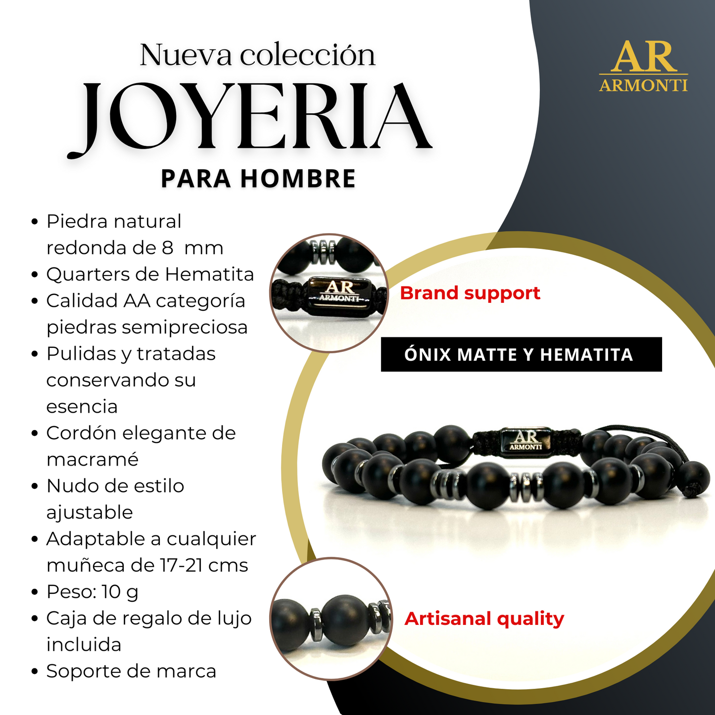 Pulsera ONIX MATTE y HEMATITE mujer