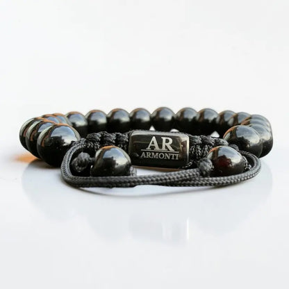 Pulsera de Ónix Negro Brillante 8mm ajustable para Hombre