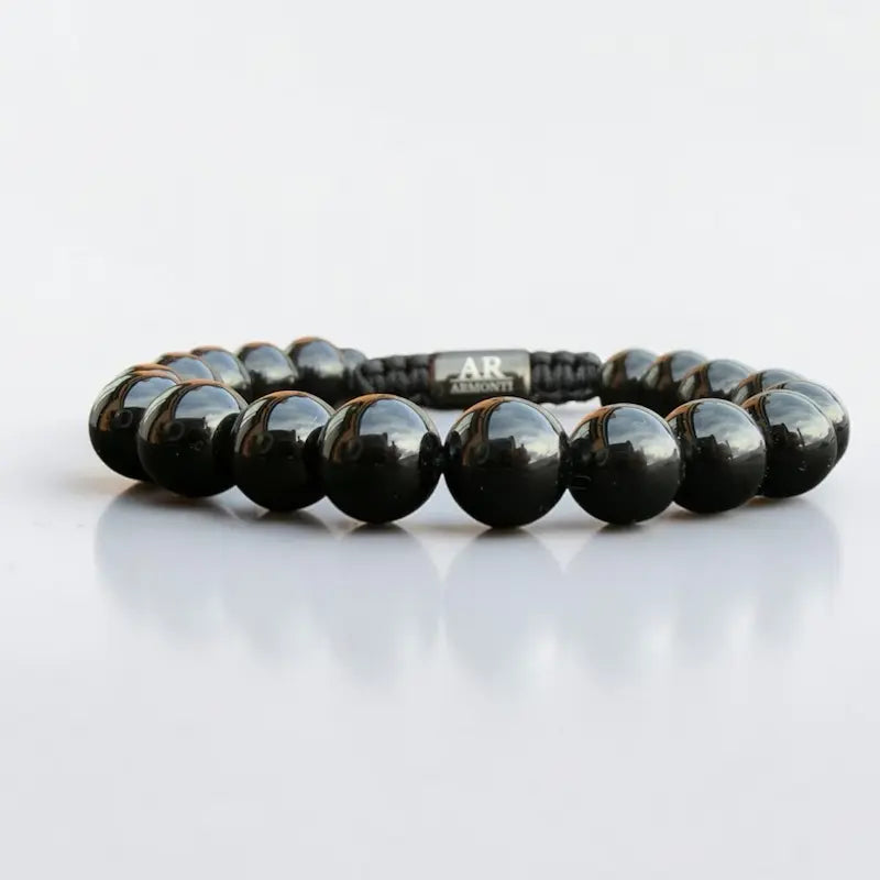 Pulsera de Ónix Negro Brillante 8mm ajustable para Hombre