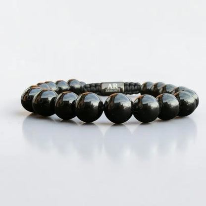 Pulsera de Ónix Negro Brillante 8mm ajustable para Hombre