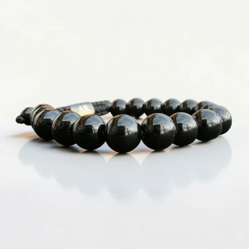 Pulsera de Ónix Negro Brillante 8mm ajustable para Hombre