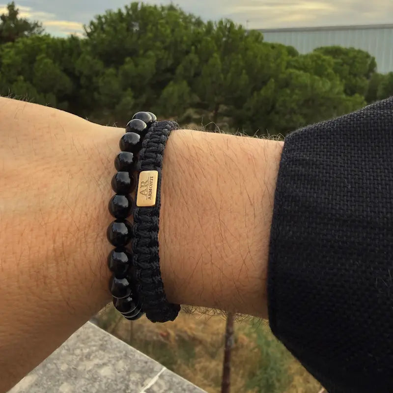Pulsera de Ónix Negro Brillante 8mm ajustable para Hombre