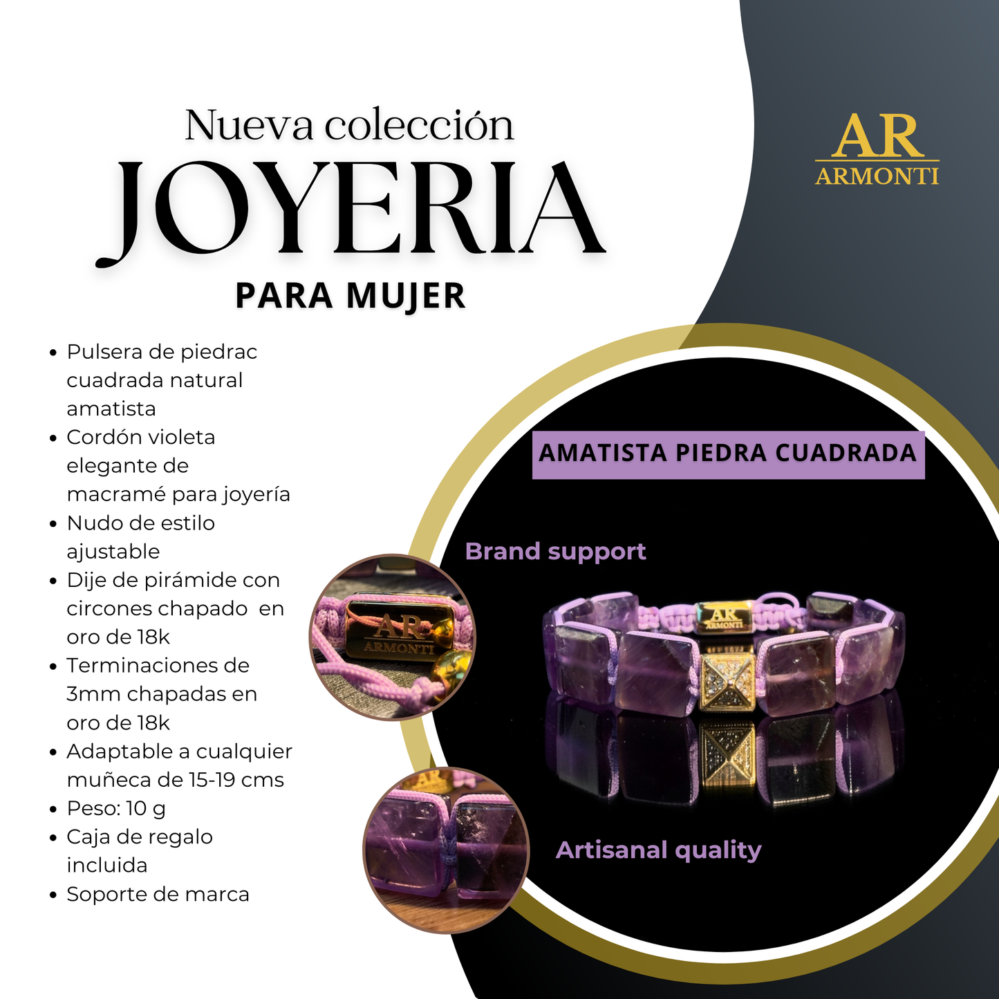 AMETHYST bracelet with flat stones for women
