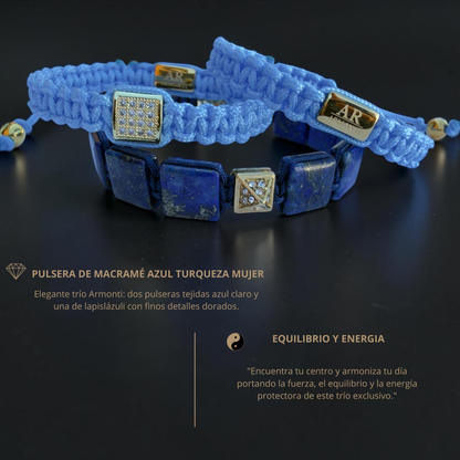 Pulsera azul turquesa de MACRAMÉ CIRCONITA para mujer