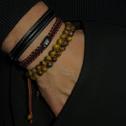 Pulsera doble de piedras redondas OJO DE TIGRE para hombre