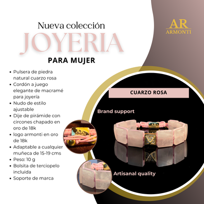 Rose quartz FLAT STONE bracelet for women