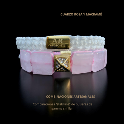 Rose quartz FLAT STONE bracelet for women