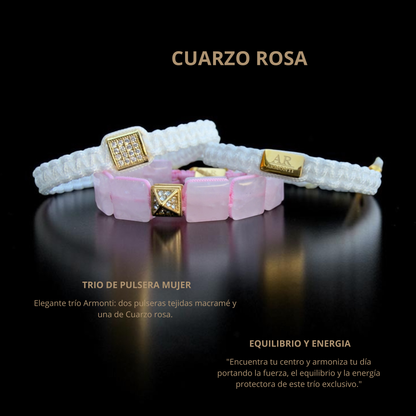 Rose quartz FLAT STONE bracelet for women