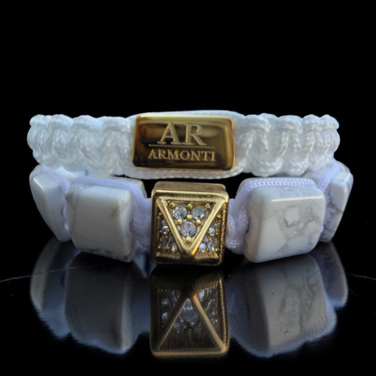 Set Pulsera de Howlita y Macramé blanco mujer