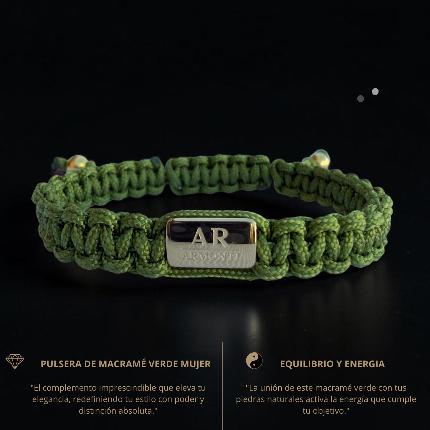 Pulsera verde macramé logo para mujer