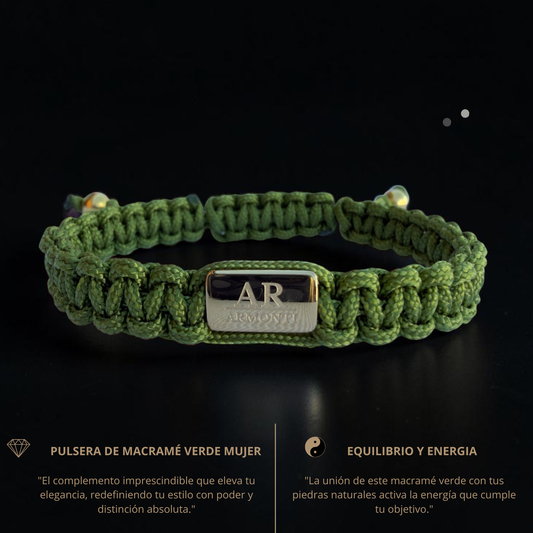 Pulsera verde macramé logo para mujer