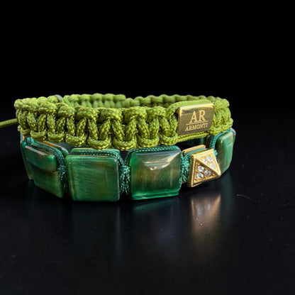 GREEN TIGER'S EYE and GREY MACRAMÉ women's gift set